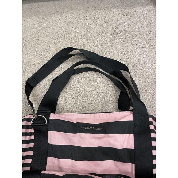 Original Victoria’s Secret Pink Striped Black Over Night Duffel Bag Weekender VS - Picture 9 of 10